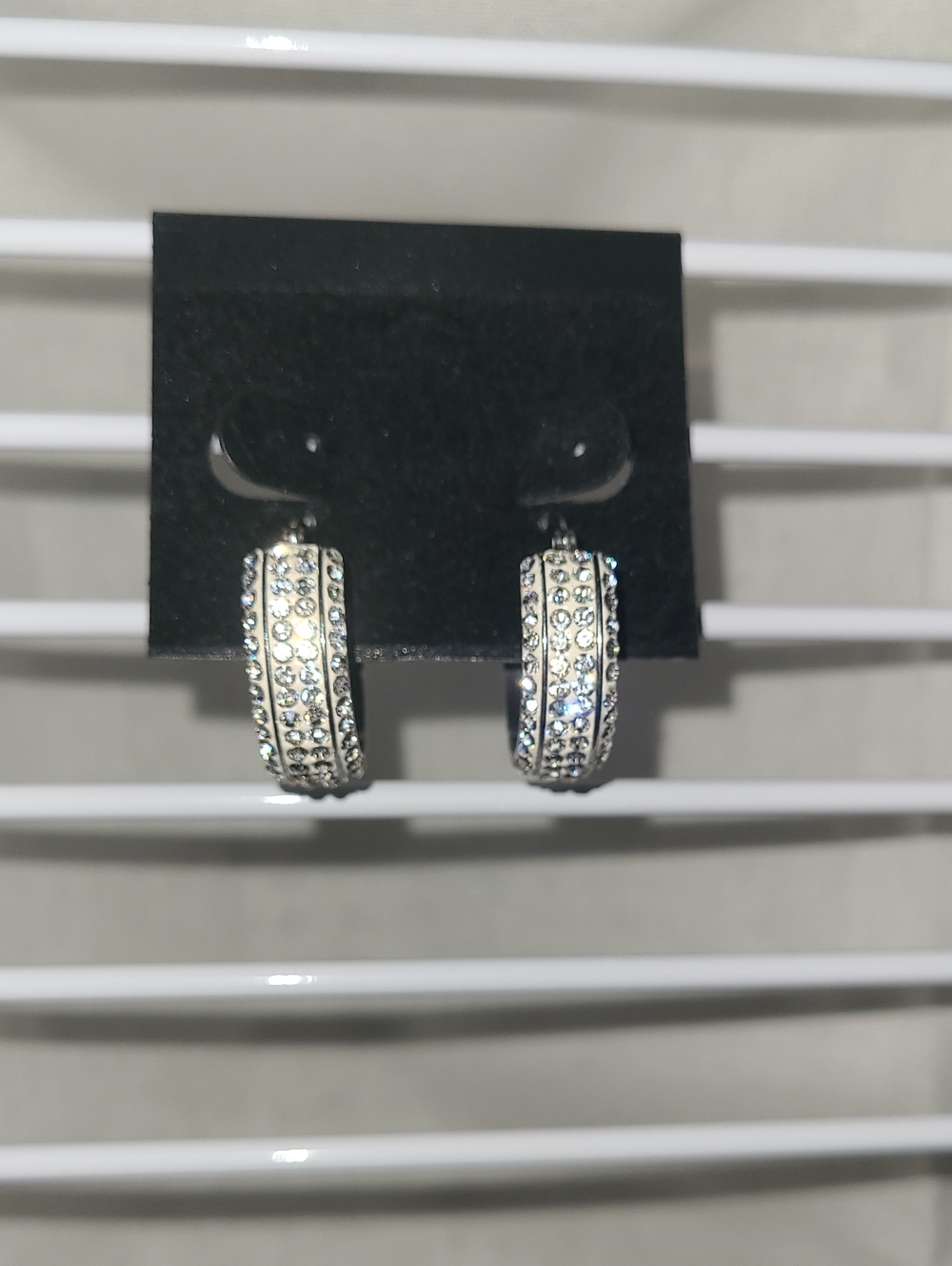 Silver Crystal Hoop Earrings - Sparkling Pavé Accent